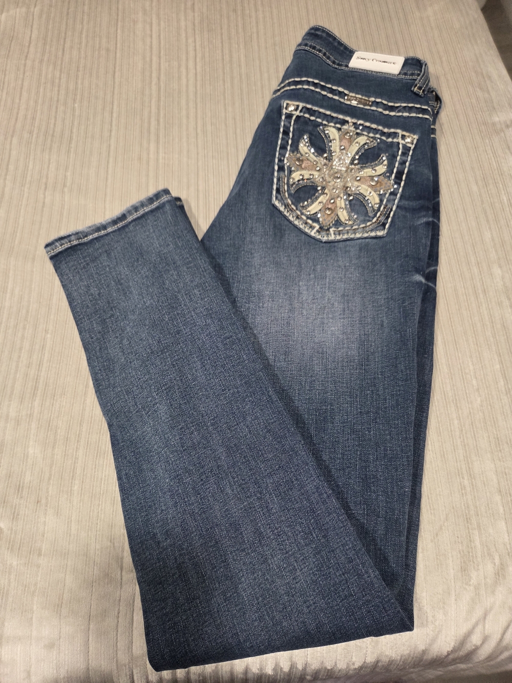 Women’s Dark Blue Embellished Pocket Jeans